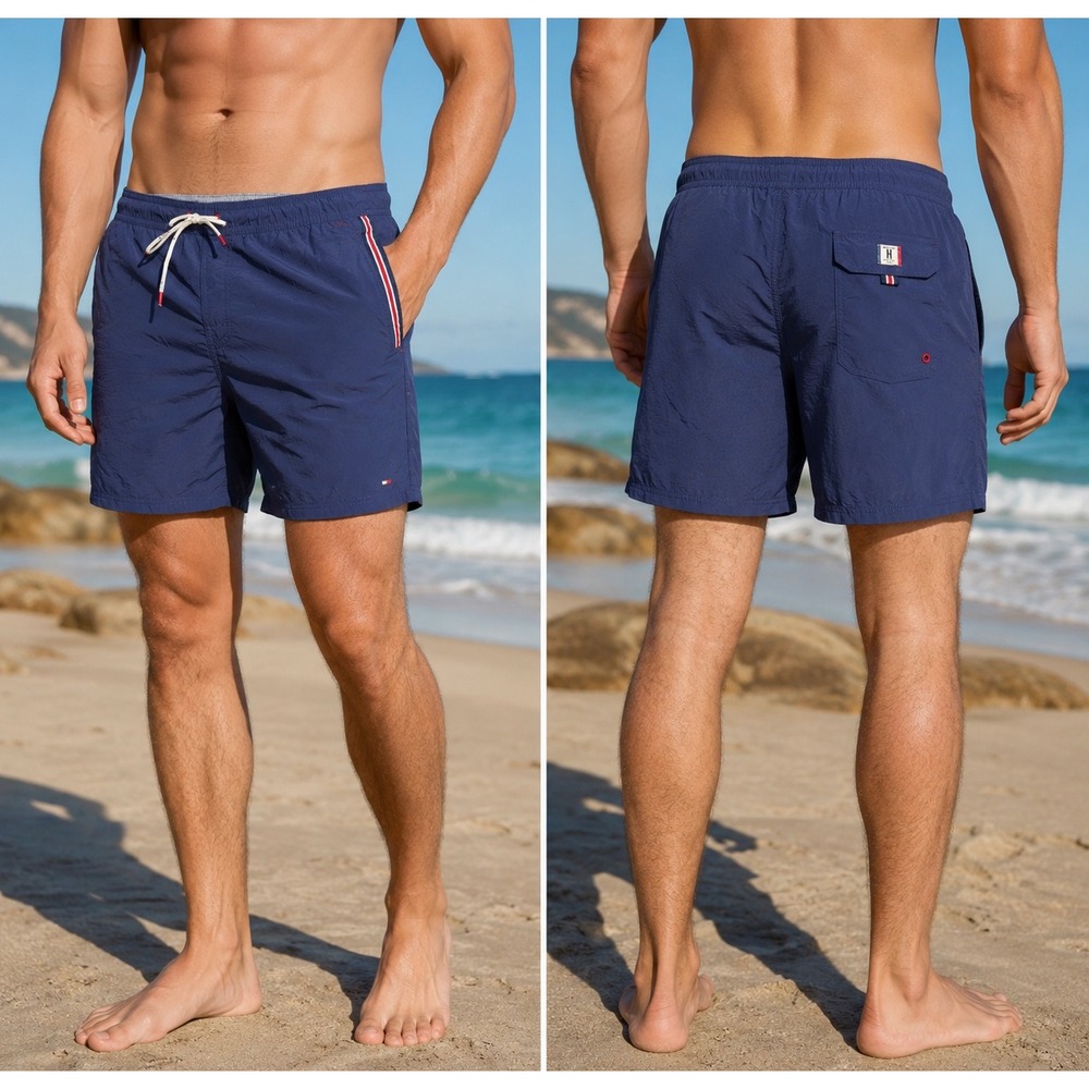 Tommy Hilfiger Swim Trunks Mens L Blue‎ Vintage Mesh Lined Striped Board Shorts